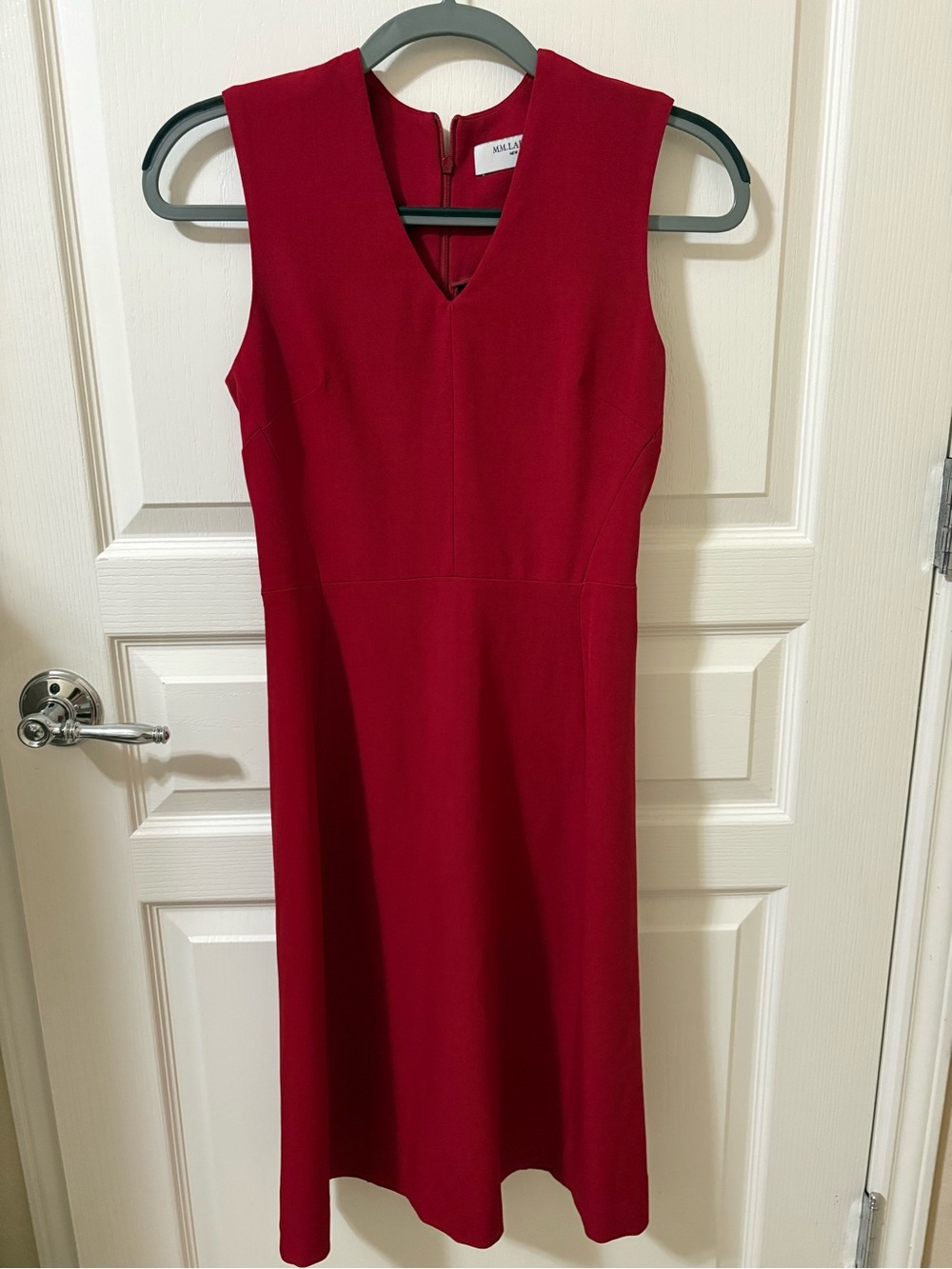 M.M. LaFleur Sleek Red V-Neck Midi Dress